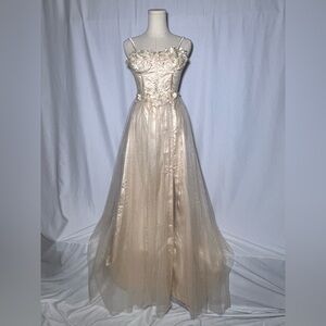 Lavetir Champagne 3D Floral Corset Top Dress | S NWT